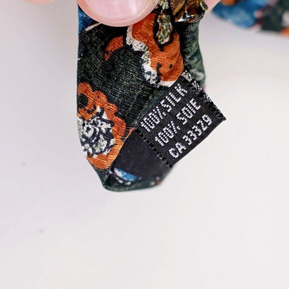 Paulo Visari Green Multi-Colored Floral Print Short Wide Silk Tie Made In Itally - Picture 4 of 7